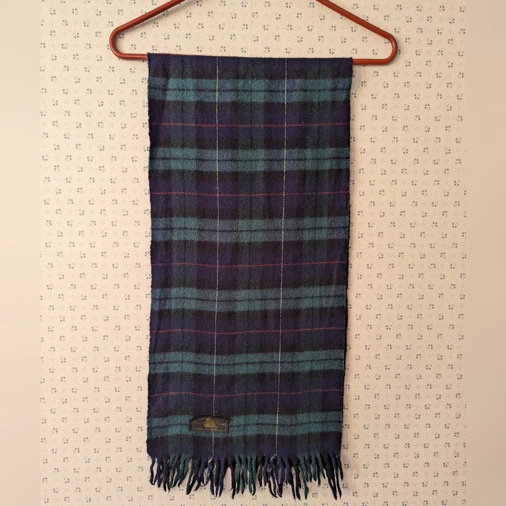 🖤 💙 Vintage Muffler Tartan Clan Scottish Plaid Wool Scarf Woolmark